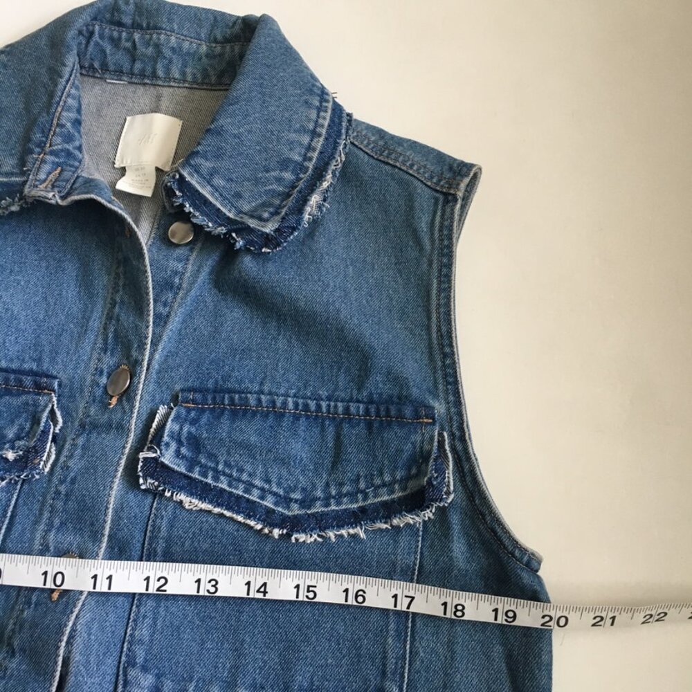 H&M DIY Distressed Denim Vest Womens XS Blue Jean Vest - Picture 8 of 11